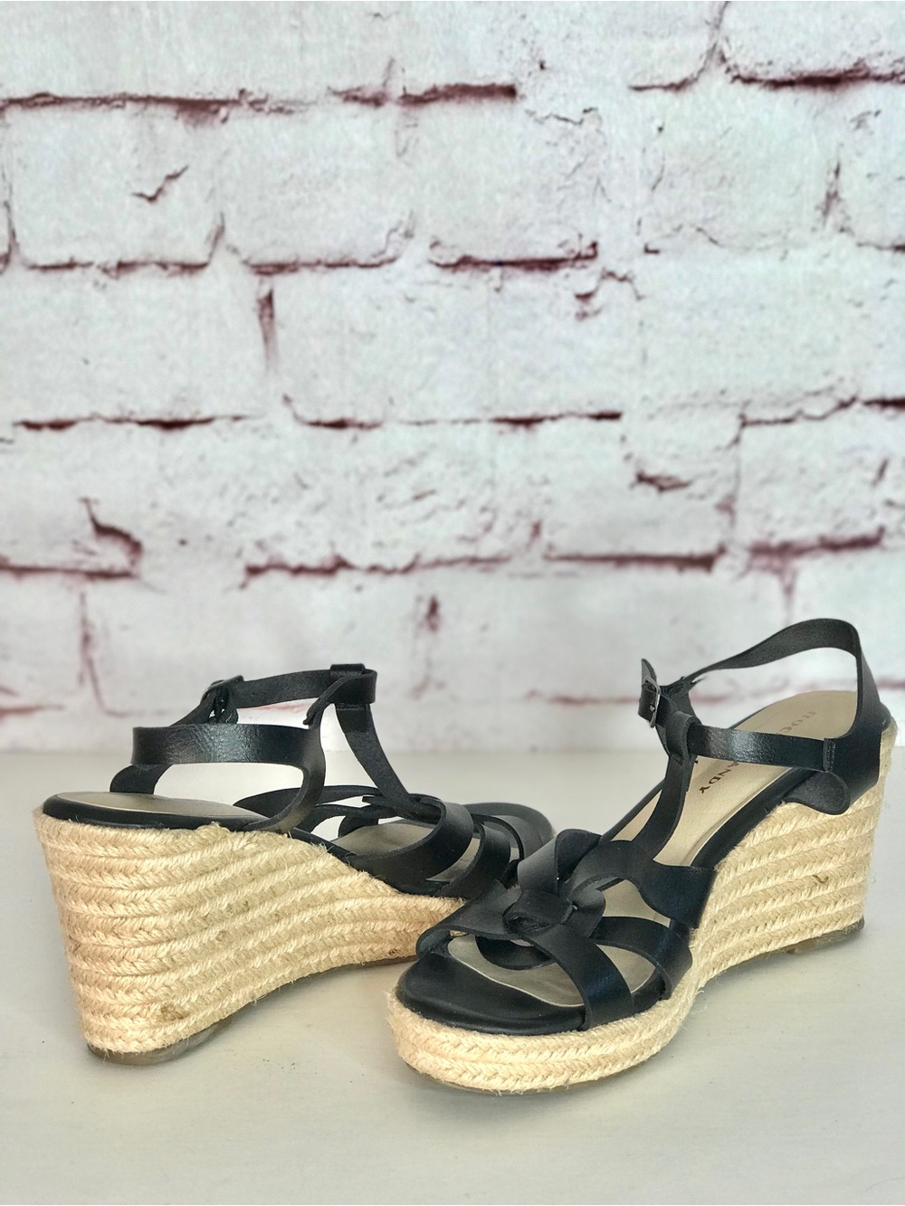 ROCK & CANDY Fola Espadrille Jute Wrapped Wedge Sandals 8.5 Black faux leather - Picture 13 of 16
